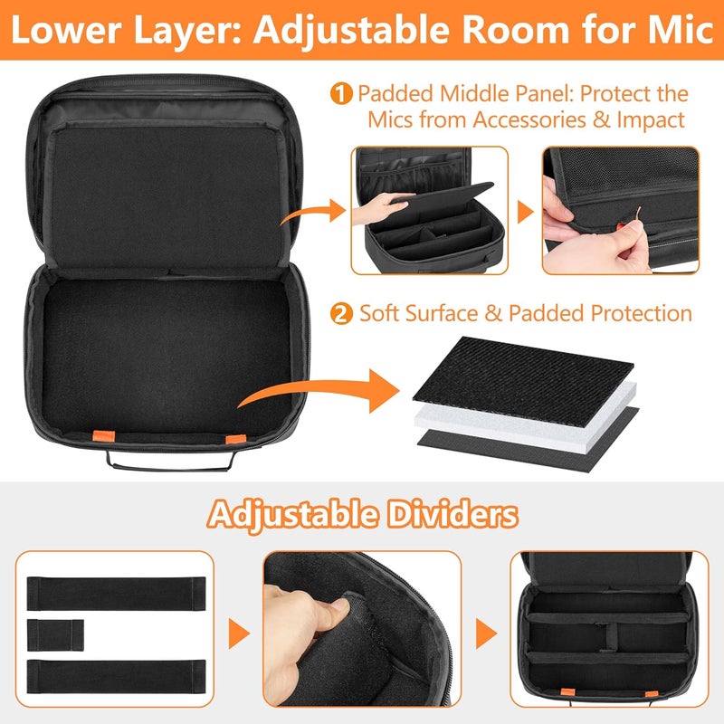PGmoon 3 Slots Wireless Microphone Carrying Case, Microphone Storage Bag Fits for 3 Mic System Microphones Up to 11’’, Portable Mic case for Singing, Karaoke (Patent Design) - Image 4